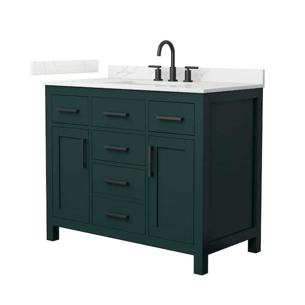 Wyndham Collection Beckett 42 in. Single Freestanding Green Bath Vanity with Giotto Quartz Top (Assembled)