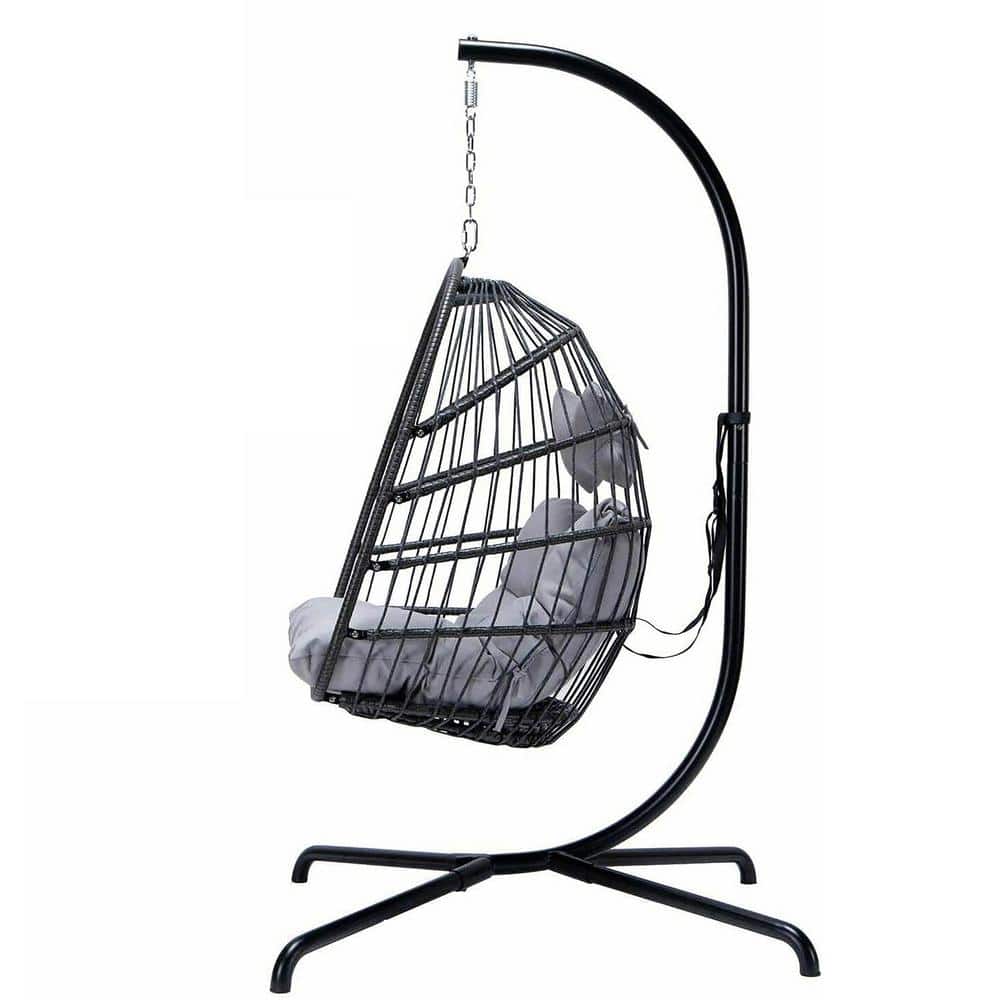 Swing Egg Chair with Stand Indoor Outdoor Wicker Rattan Patio Basket Hangin
