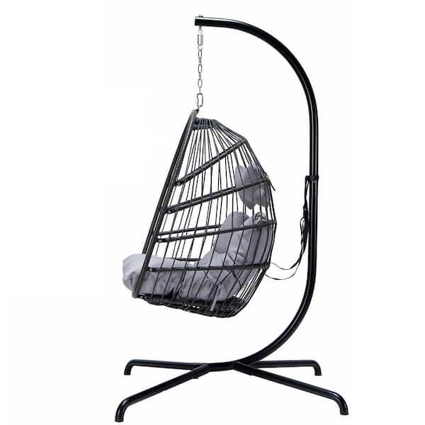 Unbranded Swing Egg Chair with Stand Indoor Outdoor Wicker Rattan Patio Basket Hanging Chair with C Type Bracket