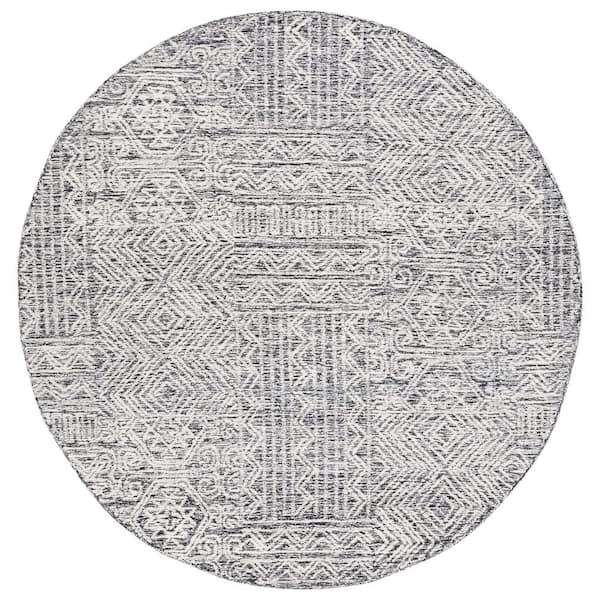 SAFAVIEH Abstract Black/Ivory 6 ft. x 6 ft. Geometric Round Area Rug