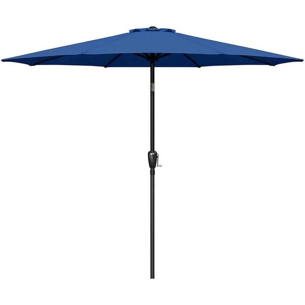 Tunearary 9 ft. Polyester Outdoor Market Patio Umbrella with 8 Steel Ribs in Blue with Push Button Tilt/Crank