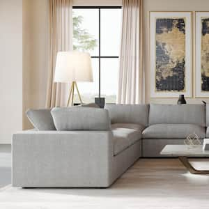 118 in. Square Arm 5-Piece Linen L-shaped Modular Sectional Sofa Corner Cloud Couch in Gray