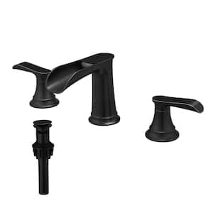 8 in. Widespread Double Handle Bathroom Faucet with Pop-Up Drain Brass Waterfall Sink Basin Faucets in Oil Rubbed Bronze