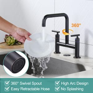 Modern Double Handle High Arc Solid Brass Bridge Kitchen Faucet in Oil Rubbed Bronze