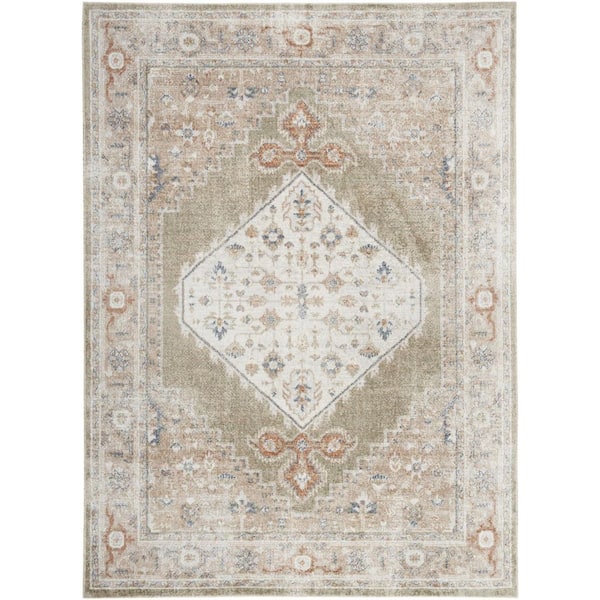 7 ft. x 9 ft. Green Oriental Washable Area Rug