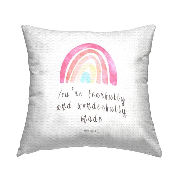 Stupell Industries Psalm 139:14 Rainbow Proverb Pink Square Outdoor Throw Pillow