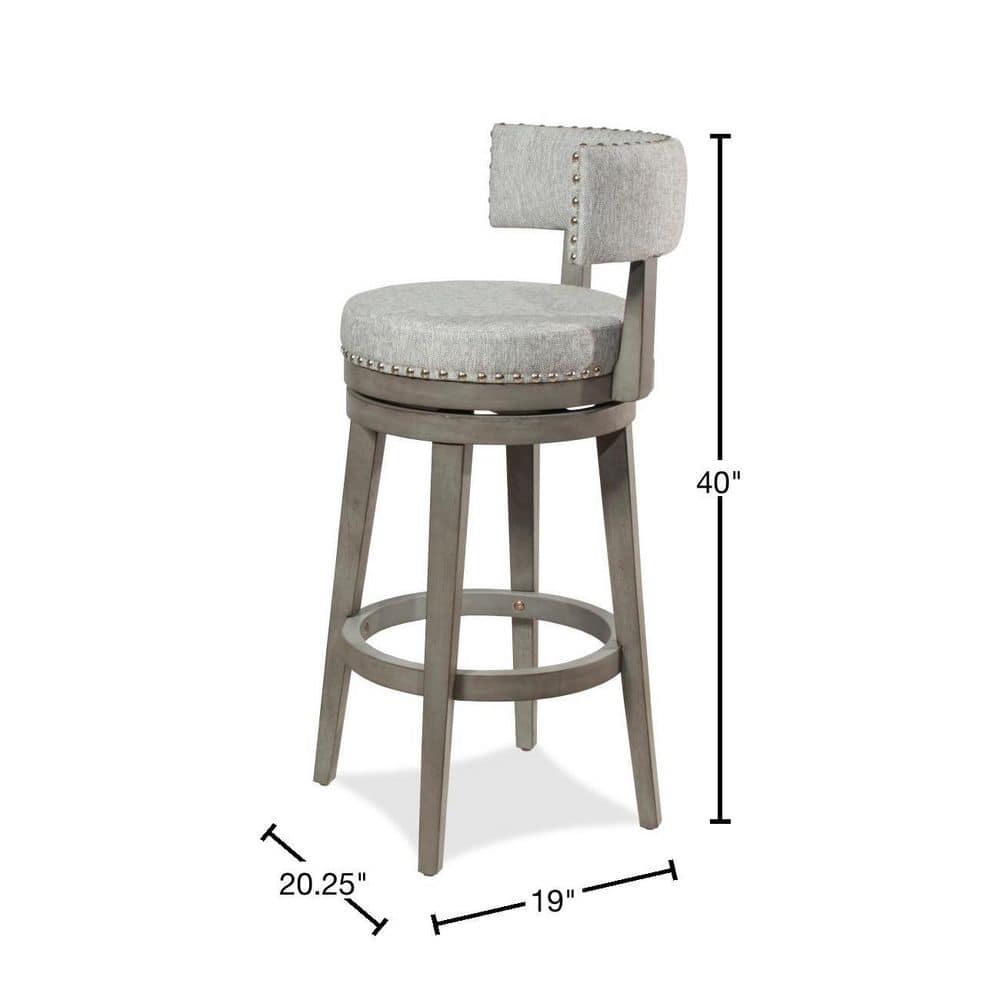 Antique Gray Wood Swivel Bar Stool with Faux Leather Upholstery
