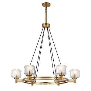 36 in. 6-Light Gold Farmhouse Wagon Wheel Chandelier with Crystal Lampshade for Dining Room, Living Room, Kitchen Island