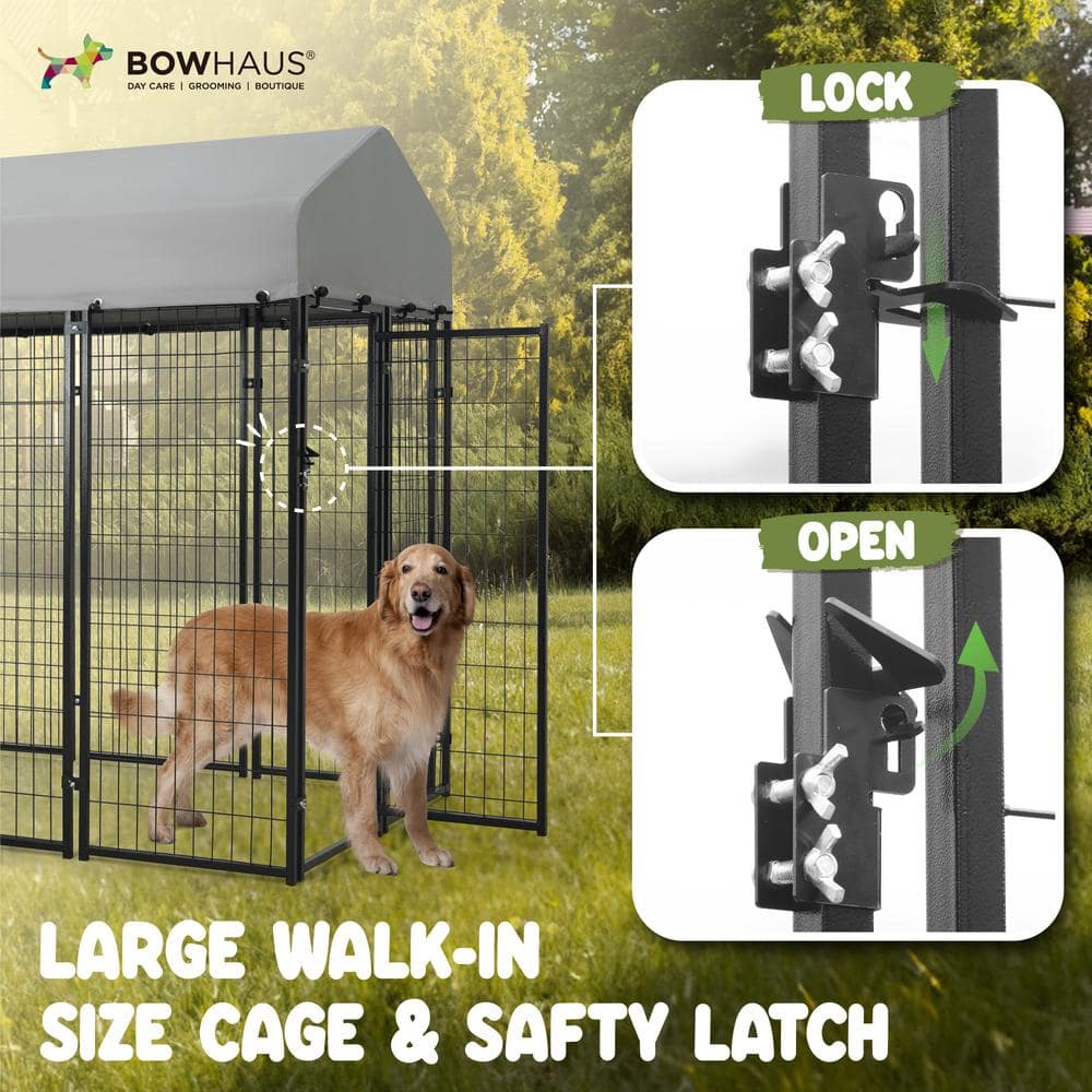 Large Black Metal Dog Kennel with Removable Grey Roof