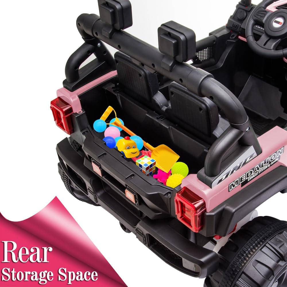 Pink 12V Kids Ride-On Truck with Remote Control and LED Lights