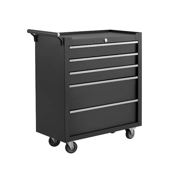 24.34 in. W 5-Drawer Black Steel Rolling Tool Chest with Locking System, Wheels, Secure Mobility for Garage, Warehouse