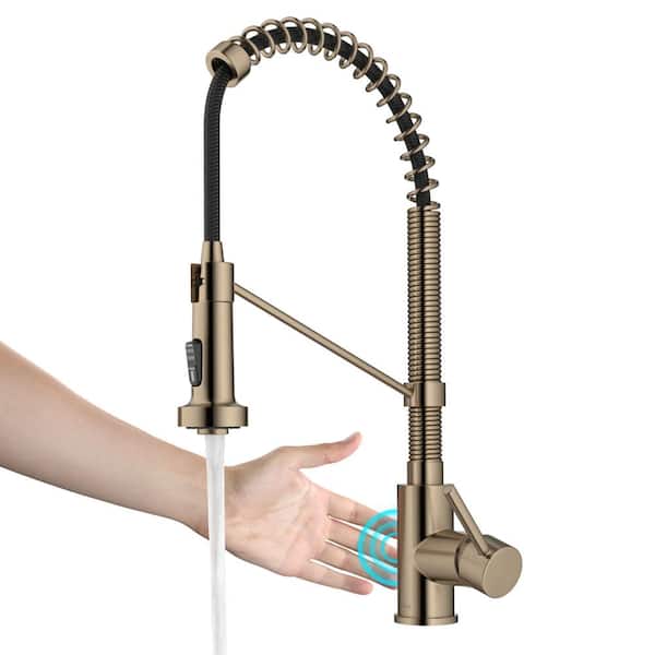 KRAUS Bolden Single Handle Touchless Sensor Commercial 18-Inch Pull Down Kitchen Faucet in Spot Free Antique Champagne Bronze
