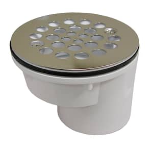 PVC Shower Stall Drain with Offset, Receptor Base & 4-1/4 in. Stainless Steel Strainer - Fits Over 2 in. Sch. 40 Pipe