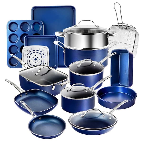 GRANITESTONE Classic Blue 20-Piece Aluminum Ultra-Durable Non-Stick Diamond Infused Cookware and Bakeware Set