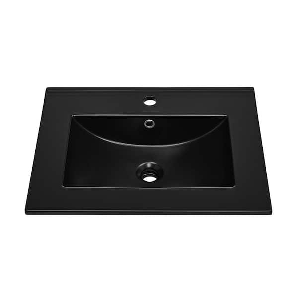 24.5 in. W x 18.5 in. D Ceramic Vanity Top Sink in Glossy Black