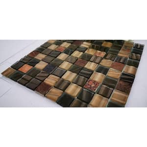 New Era Brown Square Mosaic 1 in. x 1 in. in. Glass and Stone Wall Pool Floor Tile (12 sq. ft./case)