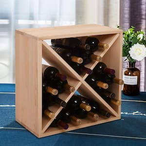 24-Bottle Modular Wine Rack, Stackable Wine Storage Cube for Bar Cellar Kitchen Dining Room, Burlywood