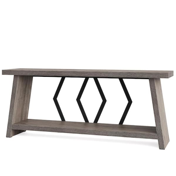 BYBLIGHT Turrella 70.87 in. Gray Rectangle Wood Console Table Entryway Table Accent Table Behind Couch Table for Living Room