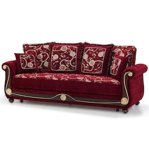 Washington Collection Convertible 95 in. Width Burgundy Chenille 3-Seater Twin Sleeper Sofa Bed with Storage