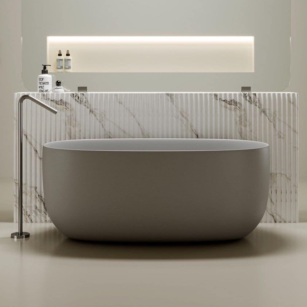47 in. x 25 in. Solid Surface Stone Resin Flatbottom Freestanding Double Slipper Soaking Bathtub in Starlight Gray price history on PriceWatchPro