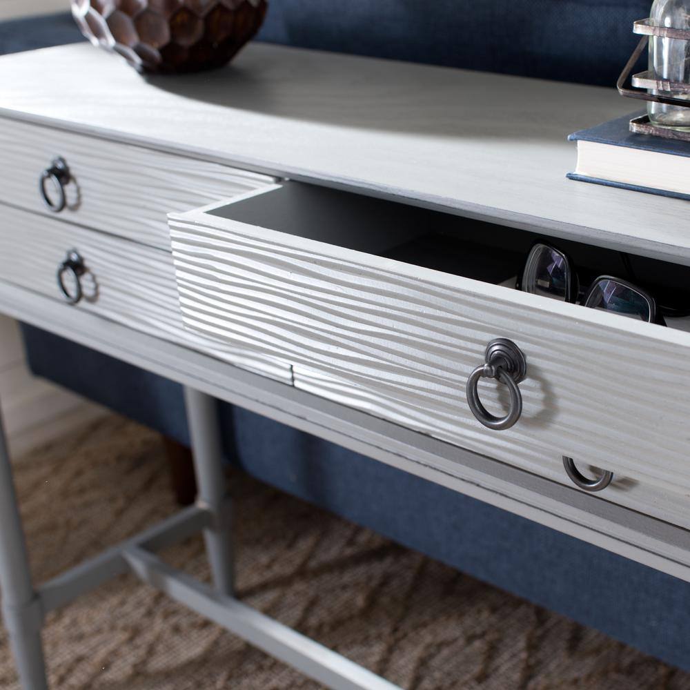 Riviera Elegance Distressed Grey 4-Drawer Metal & Wood Console Table