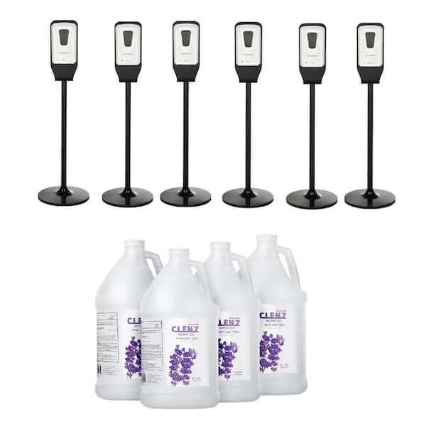 Alpine Industries 40 oz. Automatic Commercial Hand Sanitizer Dispenser and Floor Stand with 1 Gal. Gel Sanitizer Case of 4 (6-Pack)