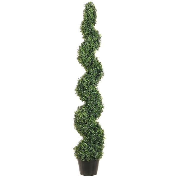 Unbranded 5 ft. Artificial Knock-Down Pond Boxwood Spiral Topiary in Plastic Pot