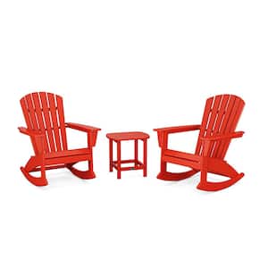 Grant Park Sunset Red 3-Piece HDPE Plastic Adirondack Outdoor Rocking Chair Patio Conversation Set