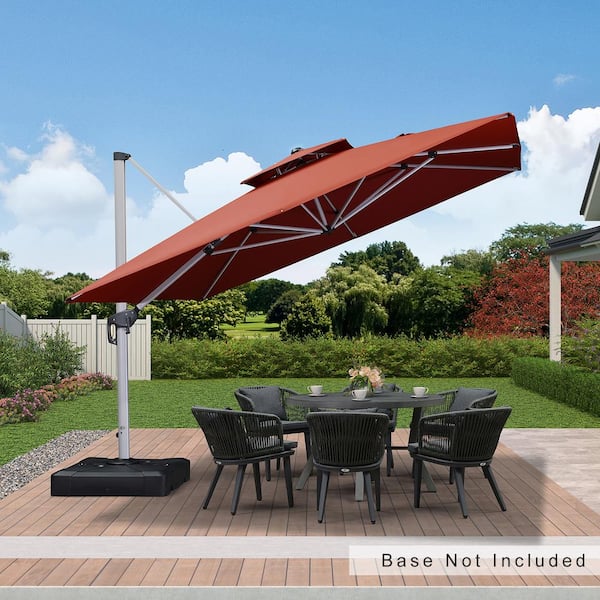 PURPLE LEAF 11 ft. Square Double-top Aluminum Umbrella Cantilever Polyester Patio Umbrella in Brick Red