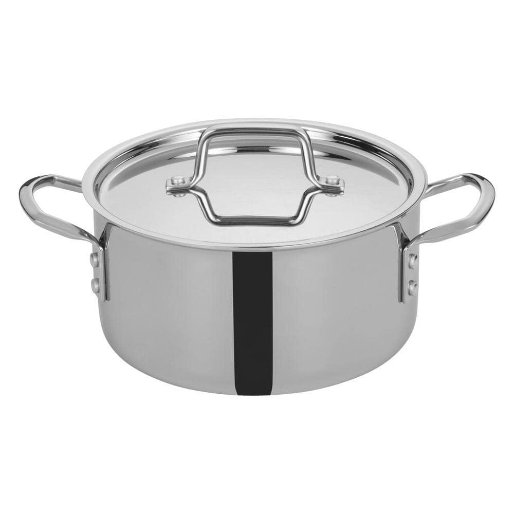 Winco 4.5 qt. Triply Stainless Steel Stock Pot with Cover TGSP4 The
