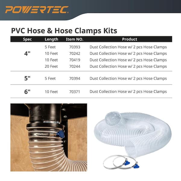 POWERTEC Flexible PVC Dust Collection Hose 2-1/2 In X10 Ft. Clear Color (70129