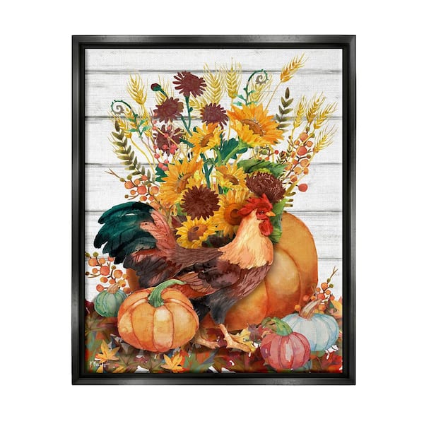 Stupell Industries Rustic Sunflowers and Hen by Paul Brent 1 Piece Floater Frame Graphic Print Animal Poster Art Print 31 in. x 25 in.