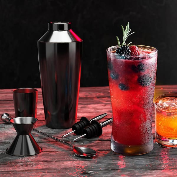 Cocktail Shaker Set Bartender Kit with Stand Black 24 OZ for