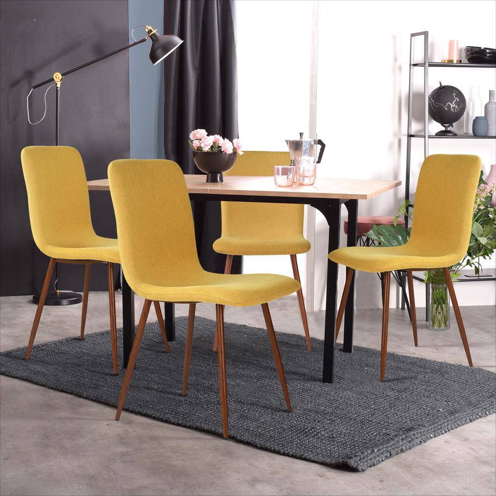 Homy Casa Scargill Yellow Textured Fabric Upholstered Dining Chairs Set Of Hd Scargill