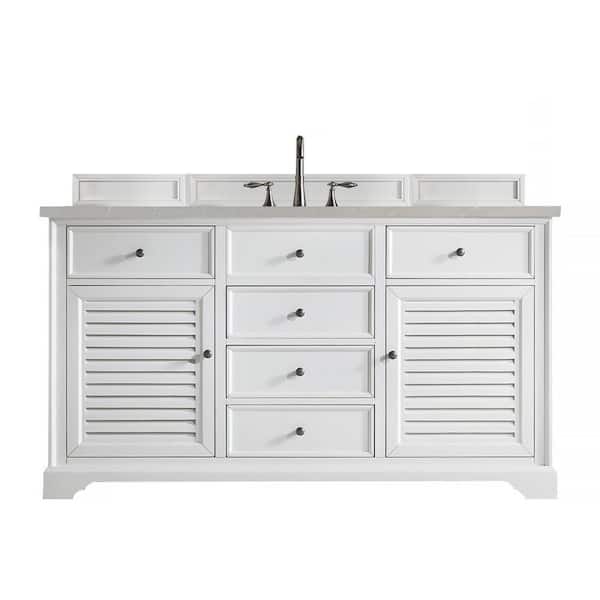 James Martin Vanities Savannah 60 in. W x 23.5 in. D x 34.3 in. H Single Bath Vanity in Bright White with Eternal Serena Quartz Top