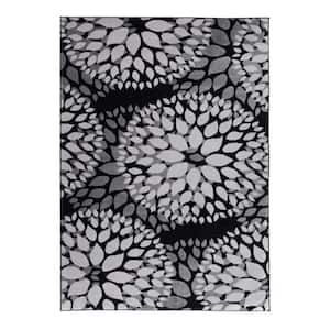 Modern Floral Circles Black 3 ft. 1 in. x 5 ft. Area Rug