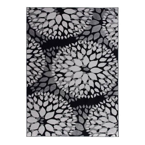 World Rug Gallery Modern Floral Circles Black 3 ft. 1 in. x 5 ft. Area Rug