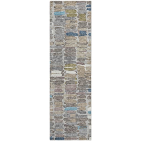 Mayfield Premium Machine Washable Abstract AMF2349 Taupe 2 ft. x 7 ft. Runner Rug