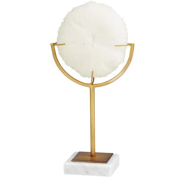 Novogratz 3 in. x 11 in. Cream Polystone Handmade Coral Sculpture with Marble Base