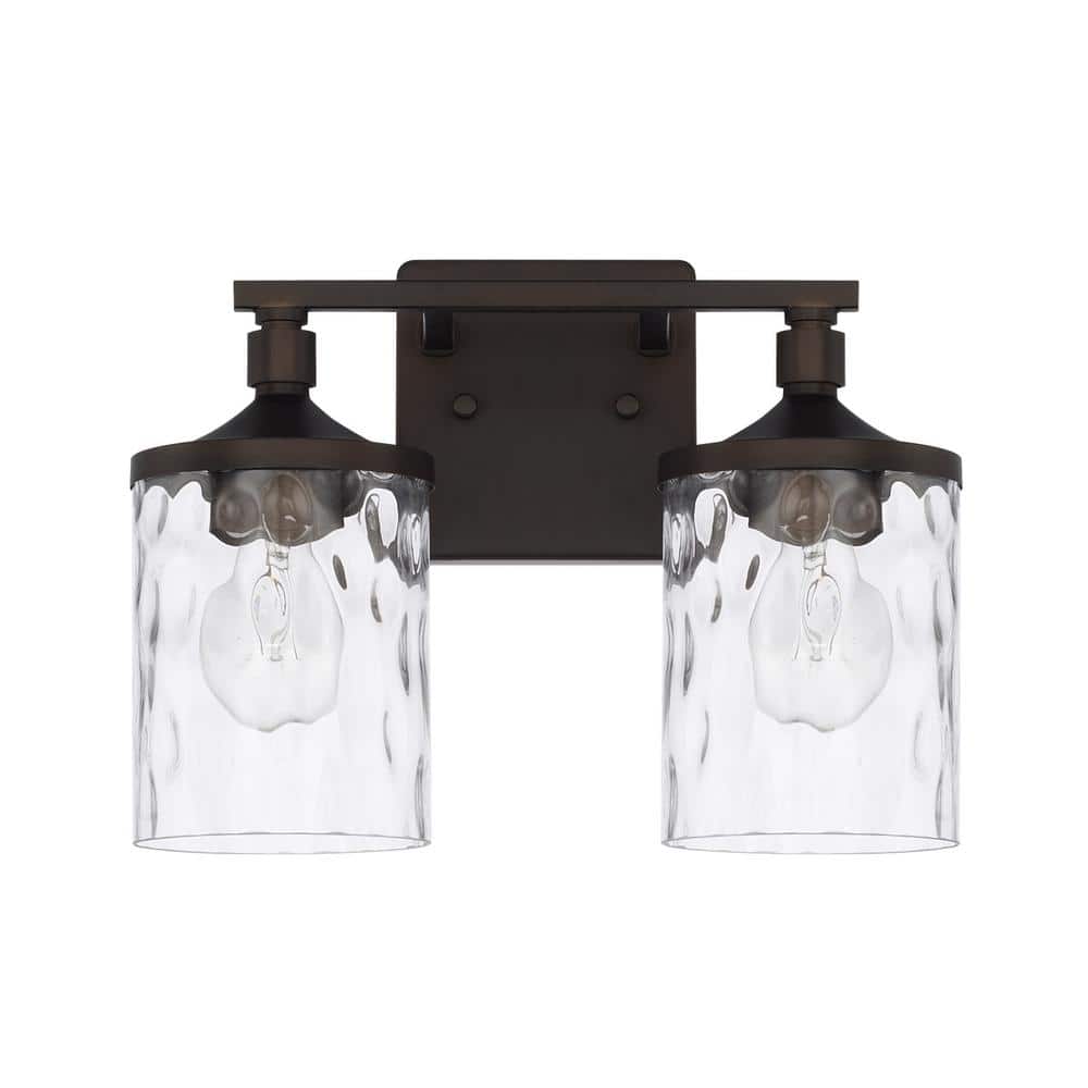 Bronze 2-Light Dimmable Vanity with Clear Water Glass Shades