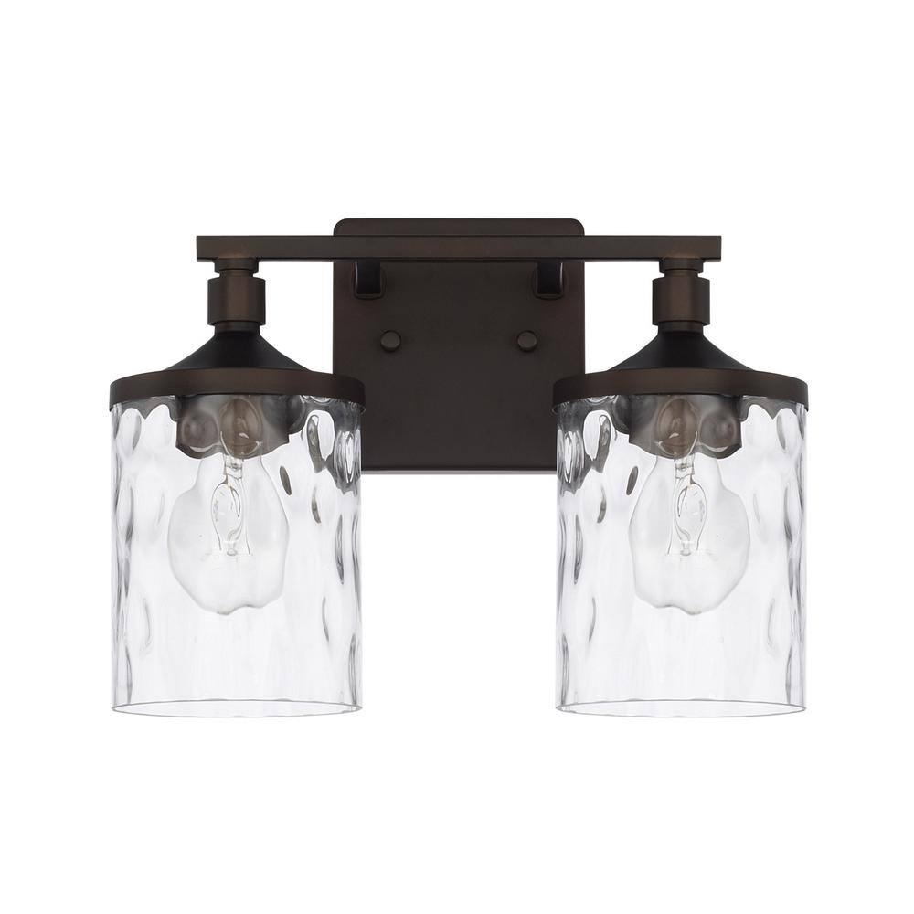 Bronze 2-Light Dimmable Vanity with Clear Water Glass Shades