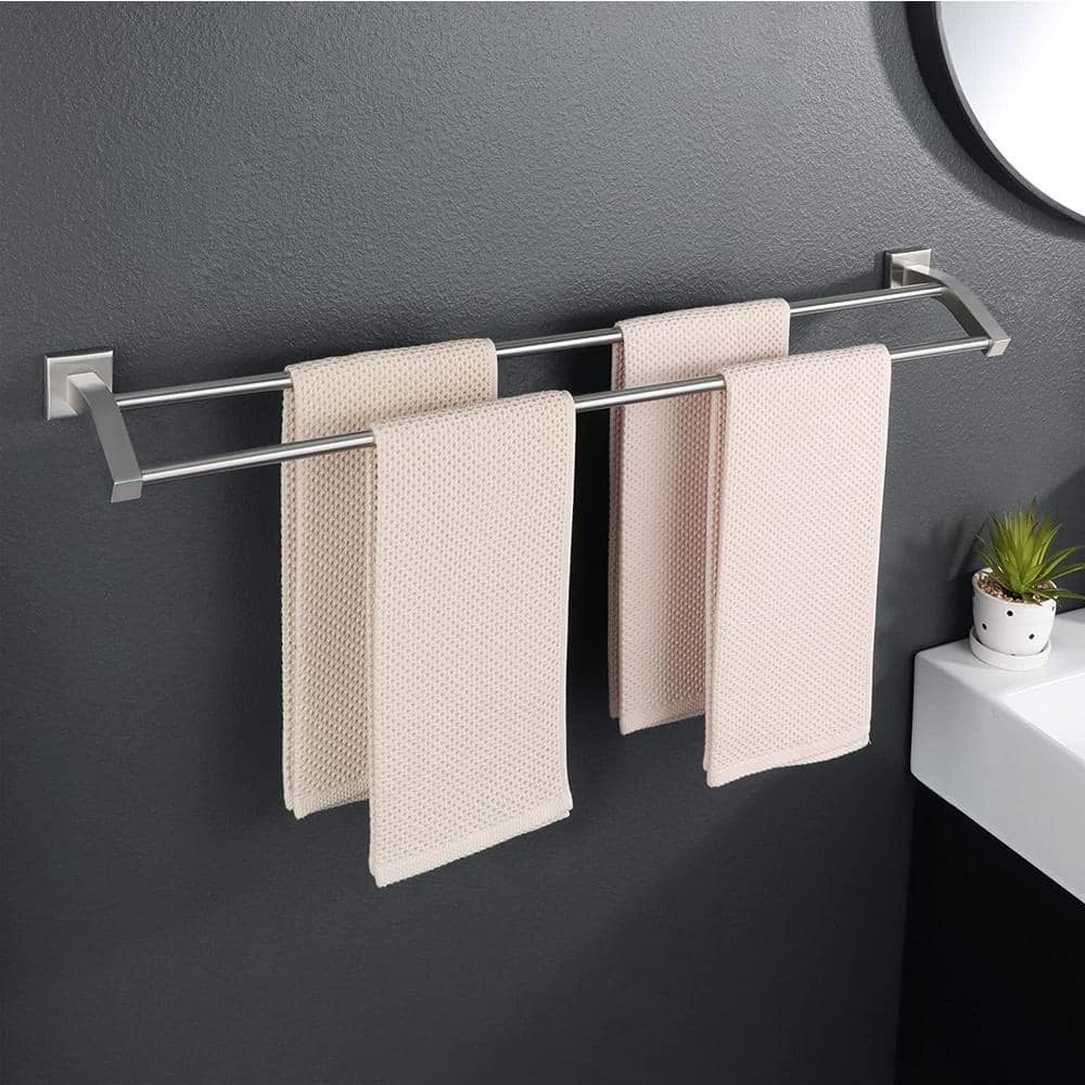Brushed Nickel 33-Inch Double Wall Mounted Towel Rack