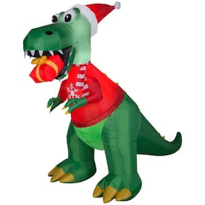 92.52 in. H x 54.33 in. W x 101.97 in. L Christmas Inflatable Airblown-T-Rex w/Gift-LG