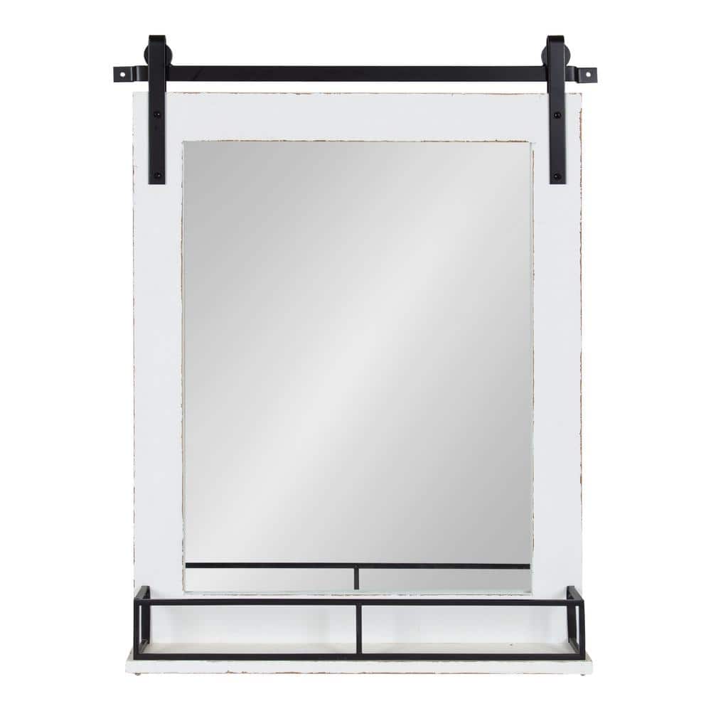 White Rectangular Wood Wall Mirror with Shelf
