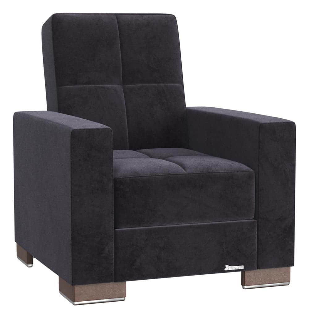 Modern Black Microfiber Accent Chair with Hidden Storage