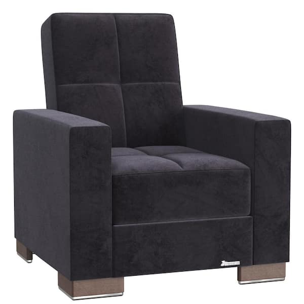 Ottomanson Basics Collection Convertible Black Armchair with Storage