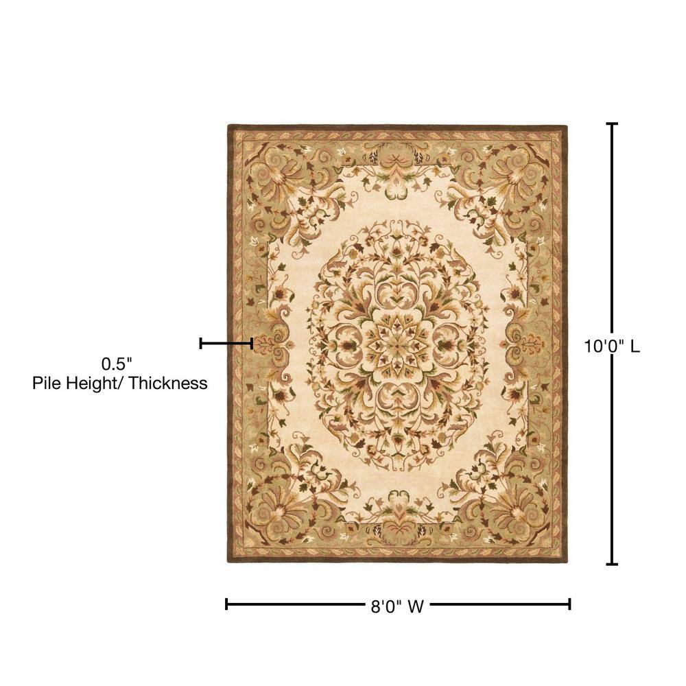 Beige and Green Hand-Tufted Wool 8' x 10' Area Rug