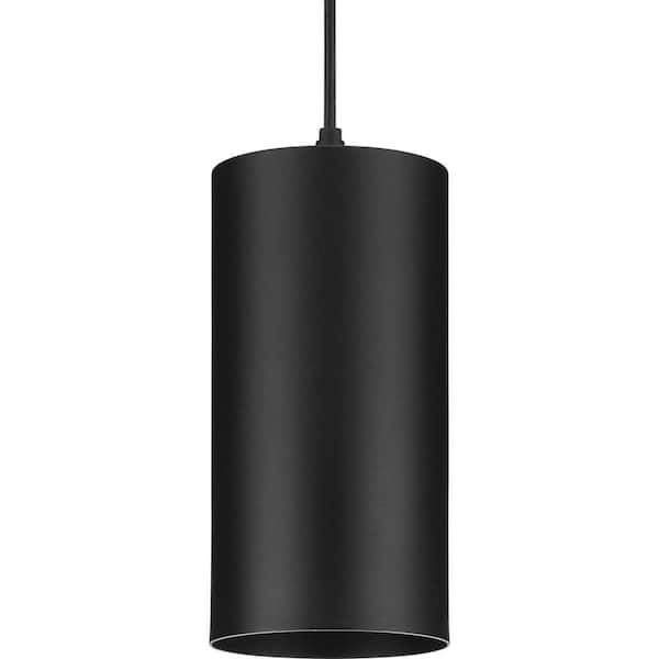 Cylinder Collection 6 in. 1-Light Black LED Modern Outdoor Pendant Hanging Light