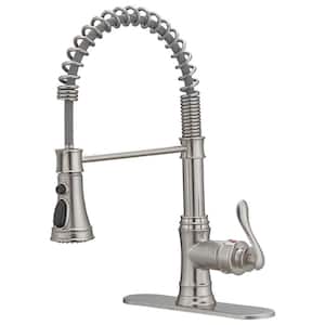 Single-Handle Pull-Down Sprayer 3 Spray High Arc Kitchen Faucet With Deck Plate in Brushed Nickel