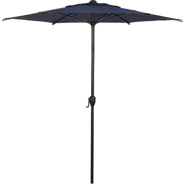 Unbranded 7.5 ft. Steel Market Patio Umbrella in Dark Blue with Push Button Tilt